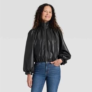 Universal Thread Gathered Bomber Jacket Womens XS Black NWT